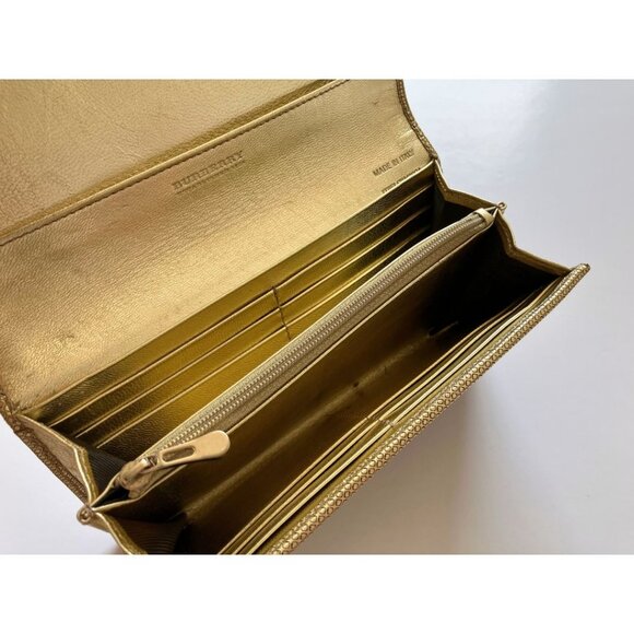 Burberry Haymarket Check Canvas Gold Leather Wallet Card Holder - Picture 5 of 10